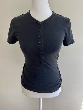 Halara Cotton Jersey Henley Short Sleeve Ultra-slim Casual T-Shirt M